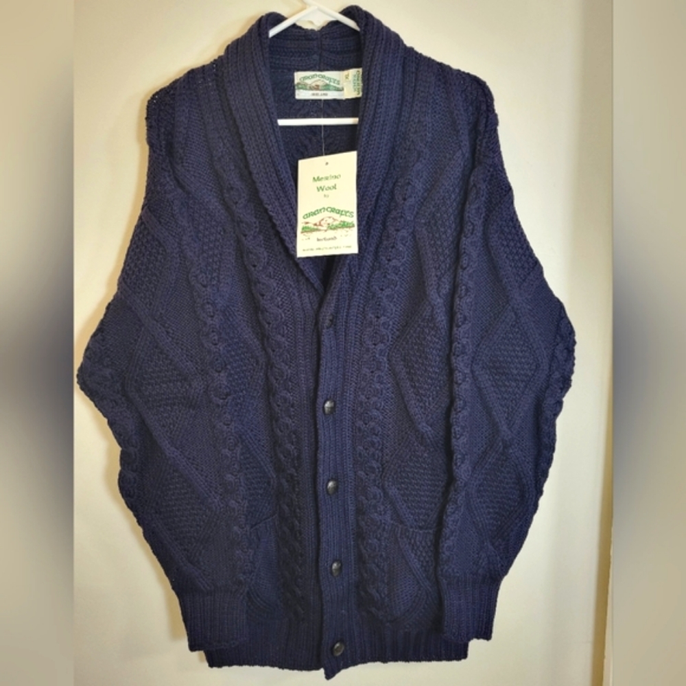 Aran Crafts Cardigan Sweater in Navy, XL